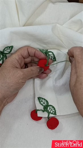 ✨"Cherry Runner | 3D Pom Pom Cherries + Leaf Embroidery Tutorial" 🍒✨