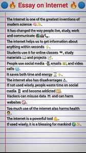 🌐 Internet – The Greatest Invention of Modern Life ✨ The Internet has completely changed the way we live, learn, and connect with the world 🌍💡. From online classes 🎓 to instant information ⚡, emails 📧 and video calls 📱, everything is just a click away. But remember ⚠️ – too much use can waste time and harm health. Use the internet wisely and it becomes a blessing for mankind 🙌✨. Save 💾 | Share 📤 | Follow for more GK & learning posts 📚🔥 ✅ Hashtags #internet #essay #education #generalkn