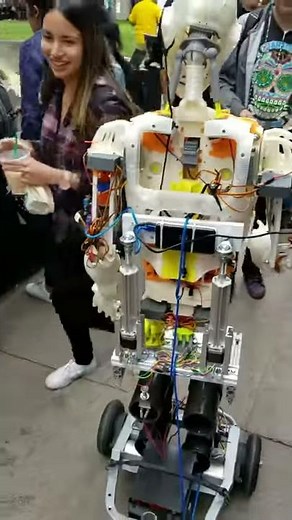 InMoov EVO 3D printed humanoid robot at CSULB TechDay 2017 wonders around with students