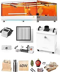 TOOCAA 40W Lazer Engraving Machines with 5 in 1 Rotary Roller Set, Fume Extractor, Smart HD Camera, Air Assist, Honeycomb Panel, Laser Cutter and Engraver Machine for Tumblers Wood Metal Acrylic