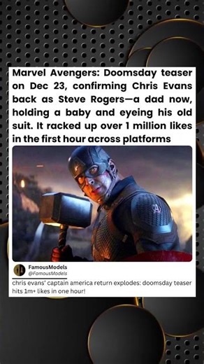 Marvel avengers doomsday teaser on dec 22, confirming Chris Evan’s back as Steve rogers, now a dad