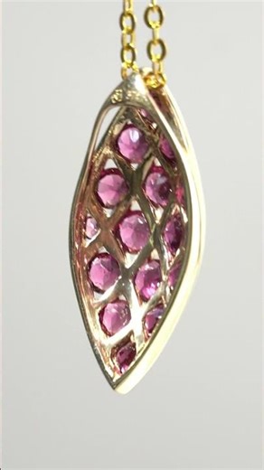 Purple Pink Garnet 9ct Yellow Gold Cluster Pendant Marquise Leaf Shape Floating