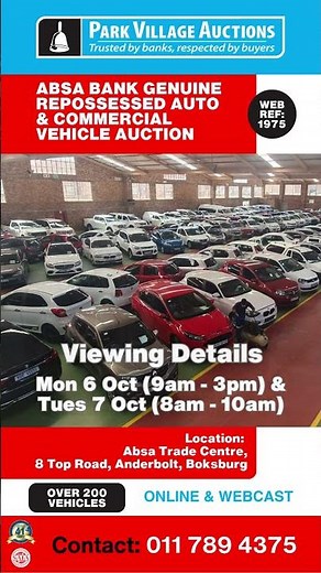 ABSA Repo Car Auction Boksburg | Over 200 Bank Vehicles | Webcast Only Oct 2025