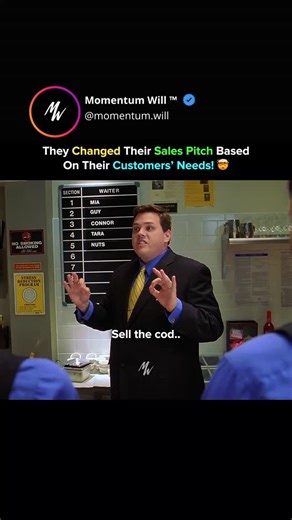 Momentum Will ™ | Business | Wisdom on Instagram: "They All Wanted the Same Win — But Only Strategy Decided Who Got It 👇 In The Slammin’ Salmon, a group of servers are given one objective: sell the most expensive dish on the menu. Same goal. Same rules. Same environment. What changes is how they play. Instead of recycling one generic pitch, each server adjusts their approach based on the customer in front of them — tone, personality, priorities. Some lean into humor. Others into status. Others 