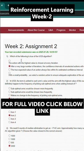 NPTEL Reinforcement Learning Week 2 Assignment Answers | NOC25-CS92 | IIT Madras | July–Dec 2025