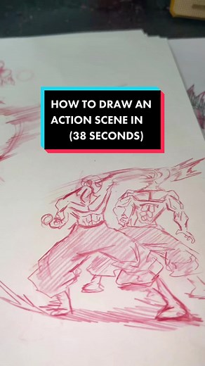 HOW TO DRAW AN ACTION SCENE IN (38 SECONDS) #howtodraw #action #tutorial #drawing #artistsoftiktok #fyp