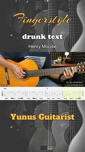 drunk text - Henry Moodie - Fingerstyle Guitar Tutorial + TAB & Lyrics #fingerstyle