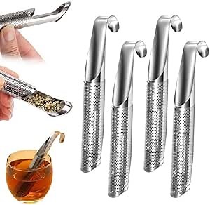 Stainless Steel Tea Diffuser, 2024 New Tea Artifact Creative Pipe, Stainless Steel Tea Infuser with Hanging Hook Handle, Fine Holes Tea Interval Diffuser for Loose Tea and Leaf Coffee(4PCS)