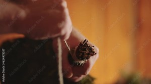 Traditional Slavic Treatment Of Washing In Steam Bath, Master Making Birch Broom, Closeup View