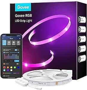Govee Smart WiFi LED Strip Lights, 50ft RGB Led Strip Lighting Work with Alexa and Google Assistant, Color Changing Light Strip, Music Sync, LED Lights for Bedroom, Home Decor, Easy to Install