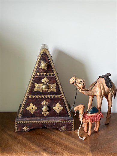 Antique Hand Hammered Brass Jewelry Chest: Wooden Pyramid Storage Box, Egyptian Decor - Etsy