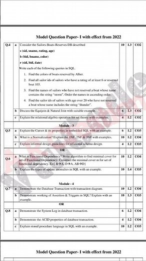 💥4th SEM DBMS MODEL QUESTION PAPER BCS403 #vtu #viral #dbms