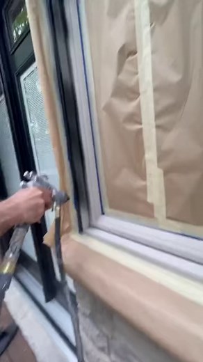 Utilizing the remote cup included with the #graco FinishPro HVLP 9.5 ProComp Series, @silvio_painting_inc is getting great results refinishing vinyl window frames. | Graco Contractor Equipment