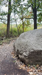 A BIG rock 🪨 👀 Have you ever seen Big Rock? The story of Big Rock dates back approximately 15,000 years. This fourteen-ton piece of granite was carried to its location in a glacier during the Wisconsin Glaciation and left behind as the ice melted. During your next visit, park in parking lot P-13 and take a little walk to see Big Rock 👻! | The Morton Arboretum