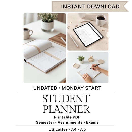 Printable Student Planner PDF | Semester Overview, Weekly Study Plan, Assignment Tracker | Undated Academic Planner - Etsy