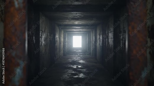 Dolly shot breaking free through rusty prison bars, freedom concept footage.