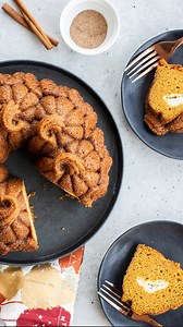 10K views · 729 reactions | It’s officially Fall  and first up to bake is this sweet Pumpkin Patch Bundt Cake recipe filled with a ginger spice cream cheese filling. A true slice of Autumn bliss! This will become a go- to recipe this season, best enjoyed with a cup of coffee with a blanket near a cozy fire  recipe linked. Happy Fall! | Nordic Ware | Facebook