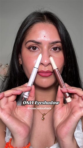 The Eyeshadow Nose Job. Perfect Nose Contour using only Eyeshadow. Because eyeshadow sticks are longwearing and matte compared to bronzers. Hope it helps. @urban decay @Hard Candy Nose job Nose contour hack Makeup hacks Beauty hacks Contour #nosejob #nosecontourhack #makeuphacks #beautyhacks #contour
