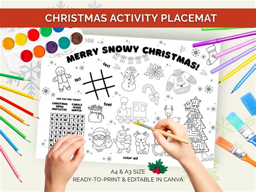 Christmas Kids Activity Placemat Winter Holiday Printable Fun Games for Kids Maze Puzzle Worksheets Preschool Coloring Pages PDF Word Search - Etsy