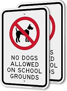 SmartSign No Dogs Allowed On School Grounds Signs - 2 Pack, 18 x 12 inch, 2mm Aluminum Composite, Pre-Drilled Holes, Black/Red on White, Made in USA