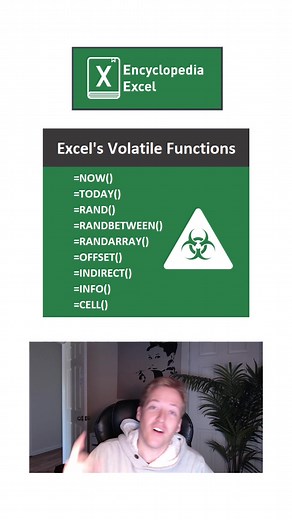 Volatile functions are slowing your workbook down ☣️ #excel #exceltips #tutorial