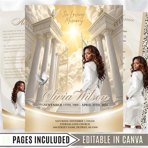 Beige Gold 8 Page Funeral Memorial Template for Celebration of Life Programe, in the Loving Memory Digital Download, Canva Pdf - Etsy