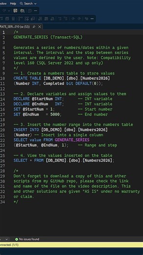 GENERATE_SERIES - SQL Number Range Generation (Relational Operator)