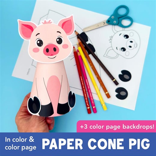 Paper Cone Pig Craft Printable | Farm Animal Piglet Craft for Kids | Low Prep Pig Crafts | Fine Motor Activity Piglet - Etsy Canada