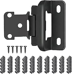 1/2" Partial Overlay Cabinet Hinges,(25 Pairs -50 Pack) Matte Black Partial Wrap Hinge Self Closing Door Hinge for Kitchen Cabinets