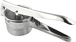 Stainless Steel Potato Ricer and Masher – Heavy Duty Manual Press for Smooth Mashed Potatoes, Baby Food, Vegetables, Garlic – Ergonomic Non-Slip Handle Kitchen Tool for Cooking Prep