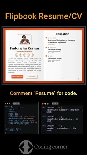 Flip book resume using HTML CSS JavaScript #coding #webdesign #viral #shorts