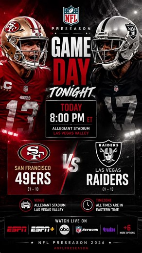 49ers vs Raiders 🔥 NFL Preseason Match Today | August 27, 2026 | 8 PM ET
