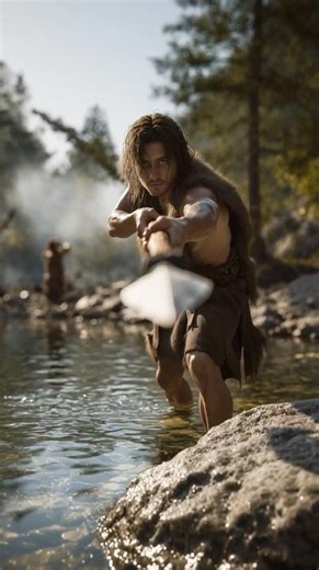 Prehistoric Humans Hunting Fish in a Mountain River | Primitive Spear Fishing Cinematic