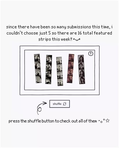 v on Instagram‎: "featured strips board is updated ٩(^ᗜ^ )و ´- have you checked out the new featured strips yet? 🔗print out your own photostrips at mysketchbooth.com 🌟to be featured next week, dm me your photostrips on ig or tiktok! #photobooth #vintagephotobooth #onlinephotobooth #digitalphotobooth #photoshoot #photostrip #website #17v28app"‎