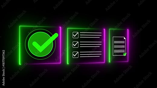 Digital checklists for business certification and quality assurance. Streamline verification processes with performance audits and check document process . 4k video animated motion.