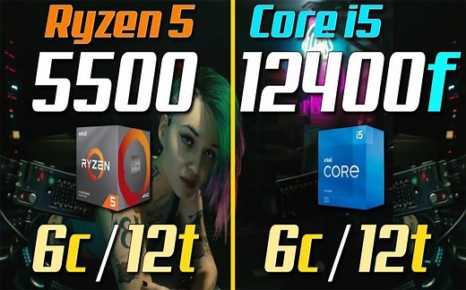 R5 5500 vs i5-12400F CPU对比（1080P分辨率测试，显卡为RTX 3080Ti） 1080P视频