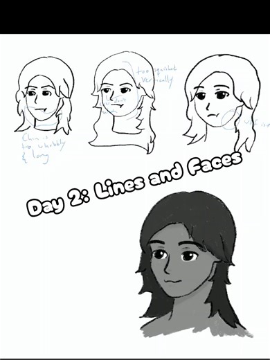 Day 2 of 100 of making game art! Day 2 was focused on practicing lines and some faces. I need to draw more lines so they stop being wobbly and uneven! I'm digging into video on the Loomis Method to improve my heads. I definitely noticed an improvement by face 4 so I just gotta keep at it 💪 #gamedev #indiegames #art #procreate #artpractice