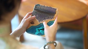 Kalimba Thumb Piano, 17 Keys Wood Finger Piano with Carrying Case, Blue Whale Design (Small)