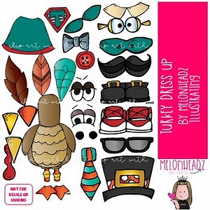 Turkey Dress Up clip art, Build a Turkey clip art, Thanksgiving COLORED Version