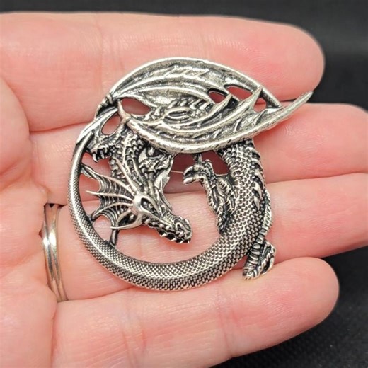 Medieval Inspired Dragon Brooch Pin Aged Silver Fantasy - Etsy