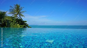 4K Still Footage of an infinity pool at a tropical all inclusive ocean side resort