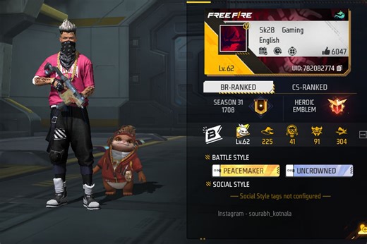 Sk28 Gaming’s Free Fire MAX ID, stats, K/D ratio, and more
