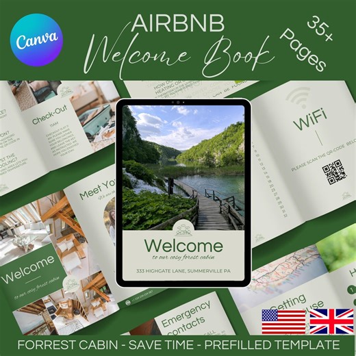 Airbnb Welcome Book Template, Guest Book for Hosts, Vacation Rental House Manual, Editable Canva Guide, Airbnb Sign Printable - Etsy