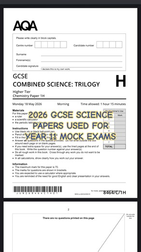 🚨2026 GCSE SCIENCE PAPERS USED FOR YEAR 11 MOCKS #gcse #alevel