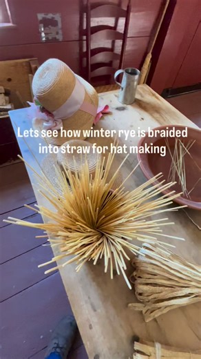 Straw braid was made from winter rye - already a local crop. The only tools needed were a splitter - a simple piece of wood with iron teeth and a tin or brass strip closing over it, and a flattener - with rollers for flattening straw before or after braiding. A braider’s household could provide a barrel of soapy water, for soaking the straw, and a pan of live coals sprinkled with sulphur, to bleach the straw. How was straw braid produced and turned into bonnets? Women and children sorted, soaked