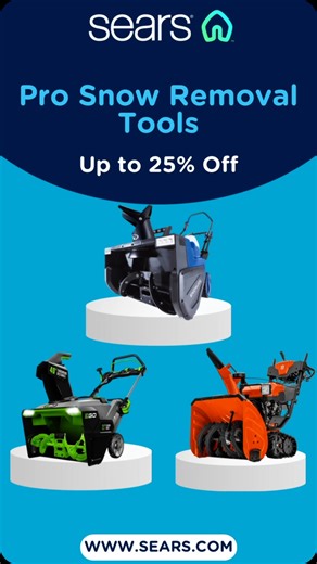 18 reactions · 4 comments | Be the first to buy online this Early Bird Sale @Sears! Get 25% off Snow Removal Tools + extra 10% off Appliances-ends 11/25 @ Noon! Link in bio #snowremoval #tools #earlybirdsale #shop #online #igotitatsears #sears | Sears | Facebook