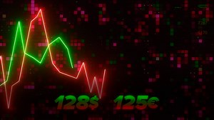 Financial Market Data Visualization with Glowing Lines and Pixelated Background | Free Stock Video Footage