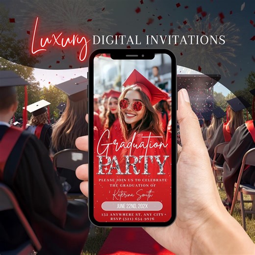 Red Graduation Invitation, Digital Class of 2026 Invite, Editable Neon Red Announcement. - Etsy