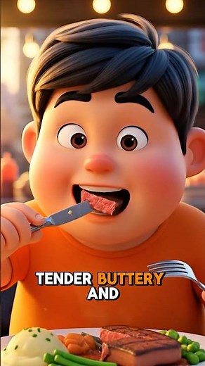Gian Tries Juicy Steak for the First Time! 🥩 | Realistic 3D Cartoon Food Short