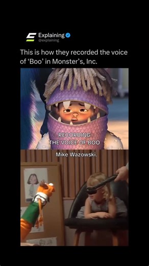 Explaining on Instagram: "To capture Boo’s adorable babbling in Monsters, Inc., Pixar didn’t rely on a child actor reading scripted lines. Instead, they recorded the real, unscripted sounds of Mary Gibbs, who was only a toddler at the time. She was far too young to sit in a booth and deliver lines on cue, so Pixar had to get creative. Sound engineers followed her around the studio with a microphone as she played, talked to herself, and interacted naturally with the world around her. Those sponta